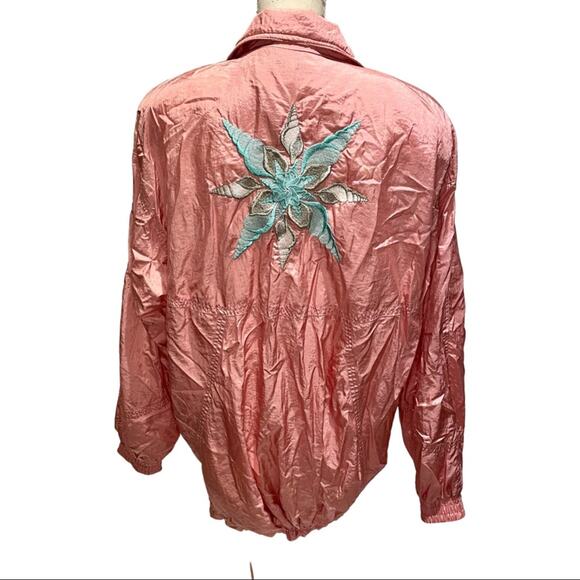 Vintage 80s Pink Seashell Grandma Oversized Windbreaker Sz M Shell Button - Picture 2 of 11